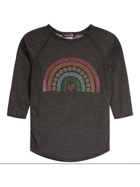 Sparkle by Stoopher Rainbow Rhinestone T-Shirt Sz 14 Charcoal Gray 3/4 Sleeve